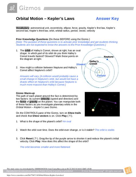 Serway, Chris Vuille. . Orbital motion gizmo answers activity c